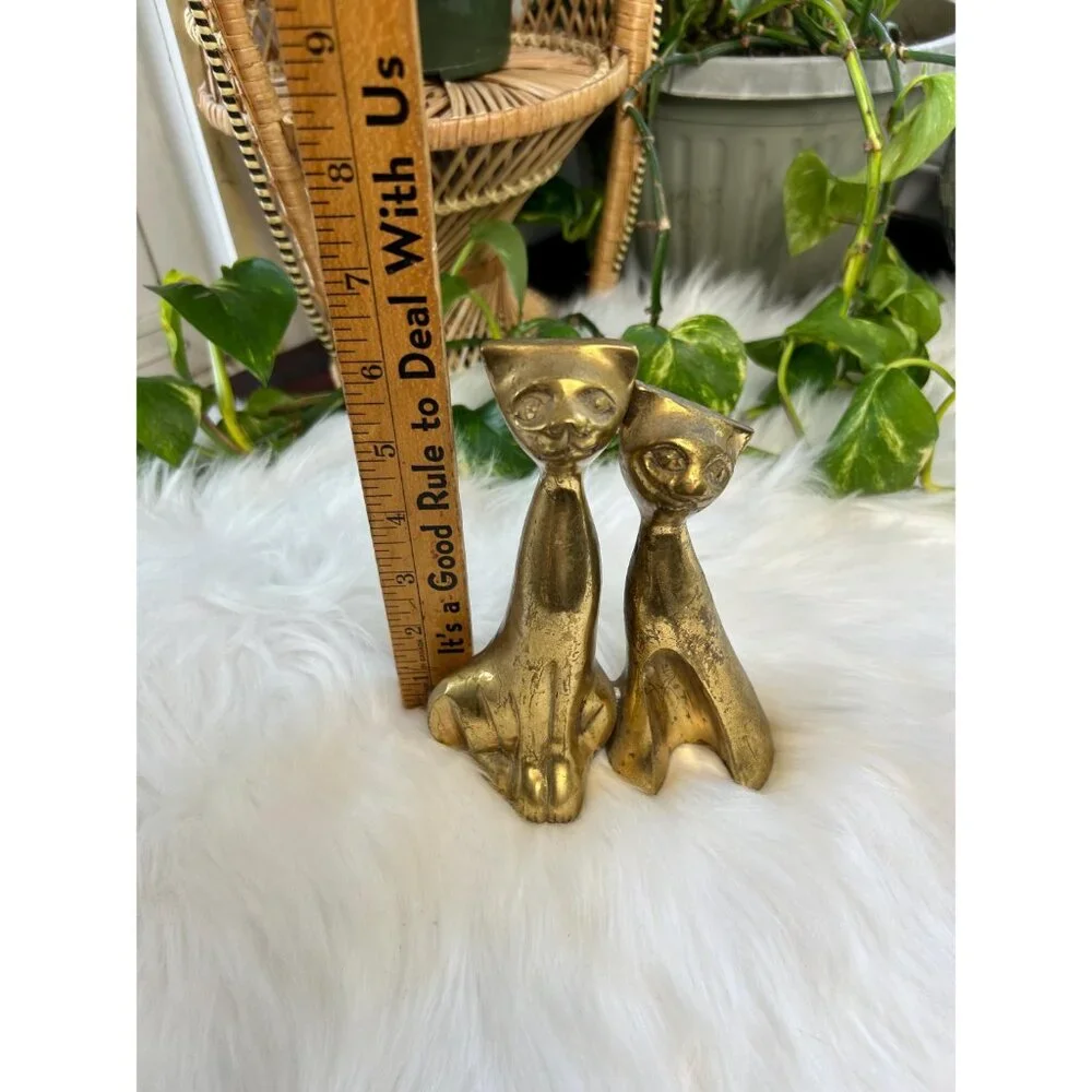 Vintage Brass patina two double cats kitty - a little tarnished - Picture 2 of 5